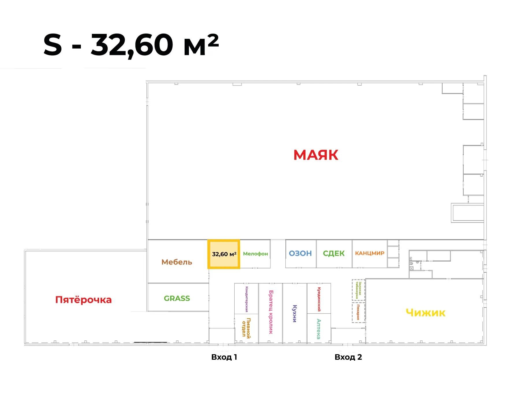 Схема помещения — Торговое место 32,6 м², литер Б